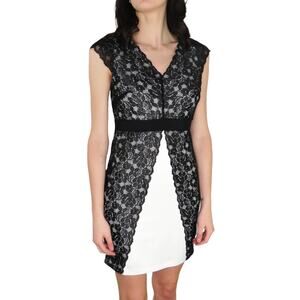 VENUS White & Black Lace Cap Cocktail Dress Short Sleeve Mini Dress Medium